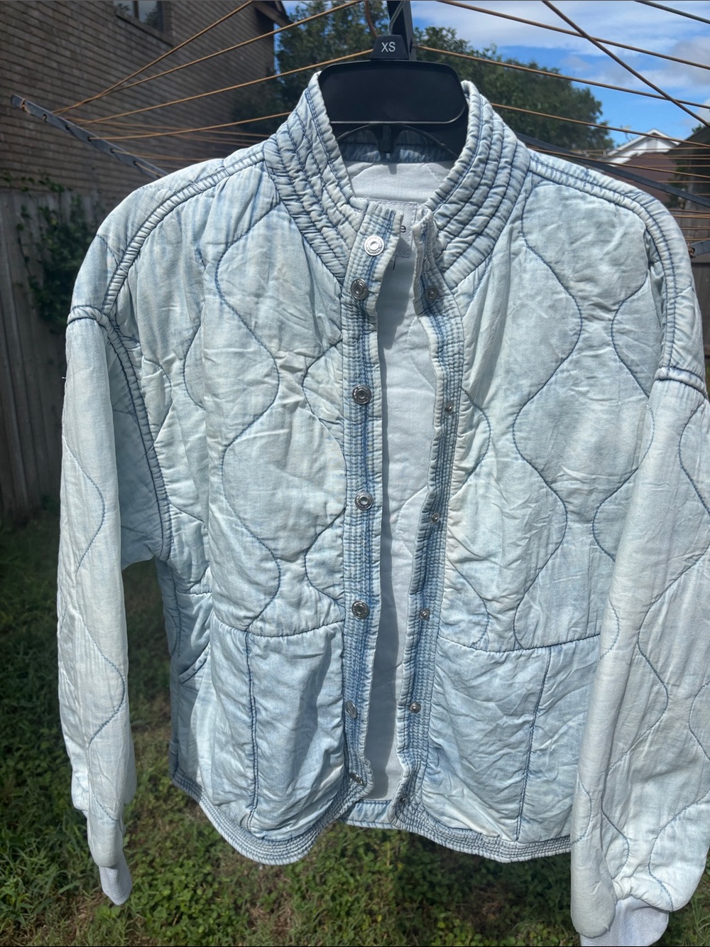 Kensie Quilted Wave-Pattern Bomber Jacket - Light Blue